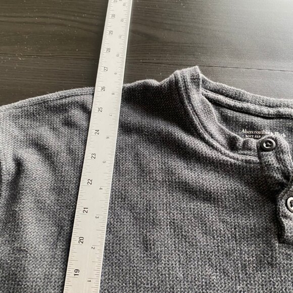 Abercrombie & Fitch Shirt Mens Large Relaxed Soft Thermal Gray Henley Waffle - Picture 5 of 7